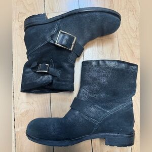 Jimmy Choo Black Moto Boots with Buckle Detail